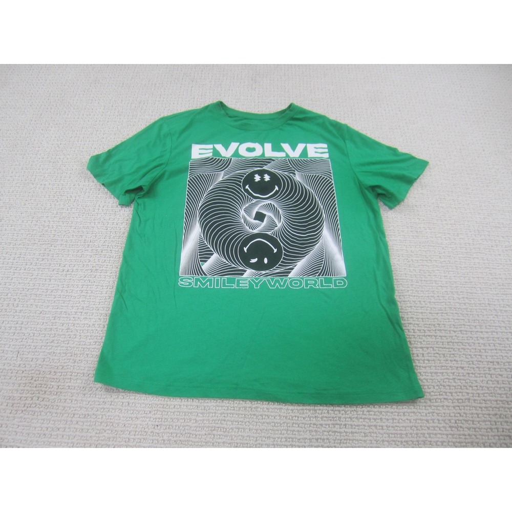 SmileyWorld Shirt Youth XXL 16/18 Green Evolve Yin Yang Smiley‎ Graphic Crewneck